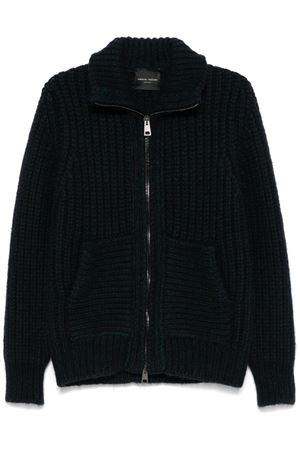 Cardigan chunky in misto lana merino blu navy ROBERTO COLLINA | RA48008NAVYVDE